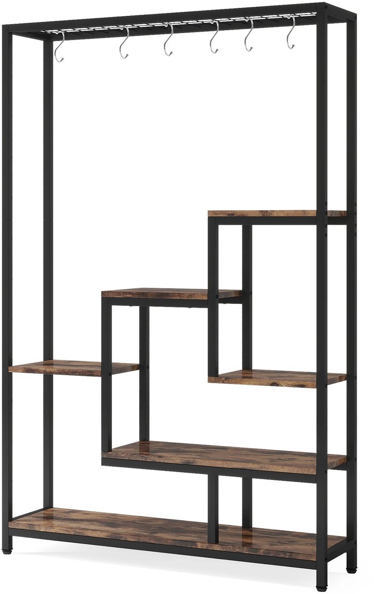 Homezo plantenstandaard - Plantenrek - Binnen - 7 Houten legplanken - Incl. 10 S-haken - 100 x 30 x 180 cm - Zwart en Bruin