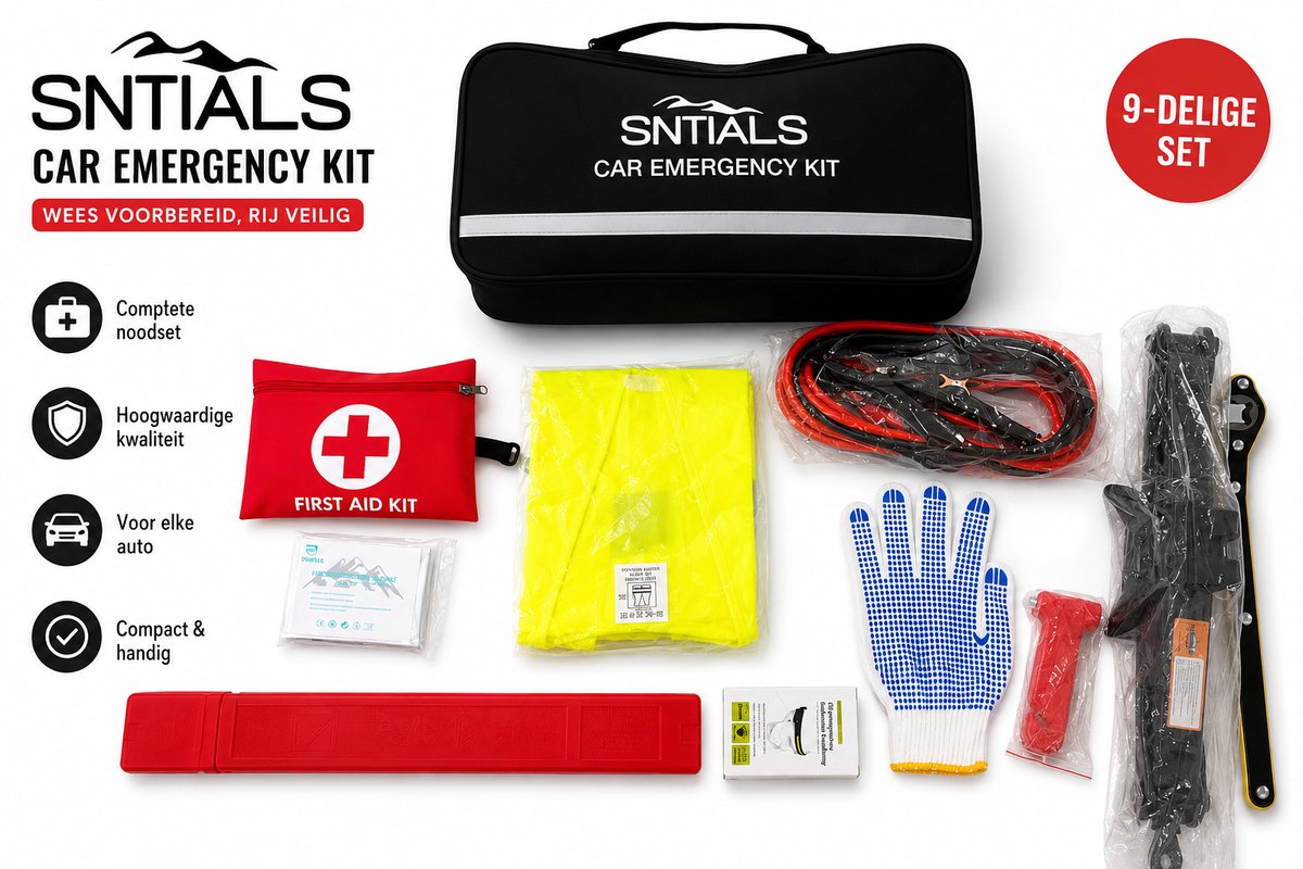 SNTIALS - Nood Kit- Noodpakket - Auto kit - Problemen Auto - Compleet - Betrouwbaar - Startkabel/Gevaren Driehoek/ Hesje - EHBO – foto 4