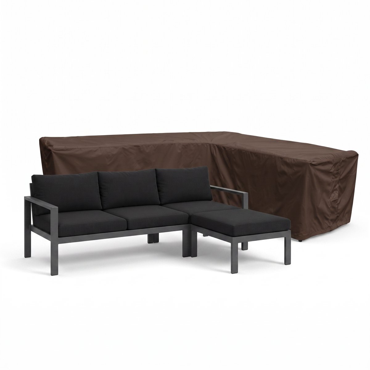 InfraDeskTra Tuinbankhoes ongelijke zijden rechts 600D Luxe Donker Bruin - 250 x 190 x 100 x 68 Grijs