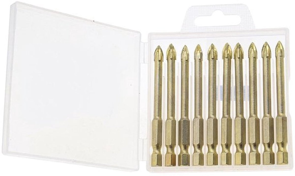 - 10x keramische boor - Titanium gecoate boorset - 6mm - Geschikt voor keramische tegels en glas - Inclusief opbergkoffer