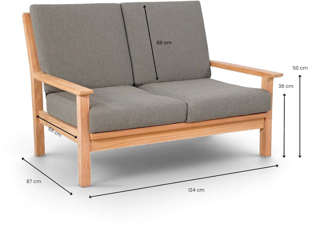 Lesli Living Loungebank Teak 124 cm incl. Kussen