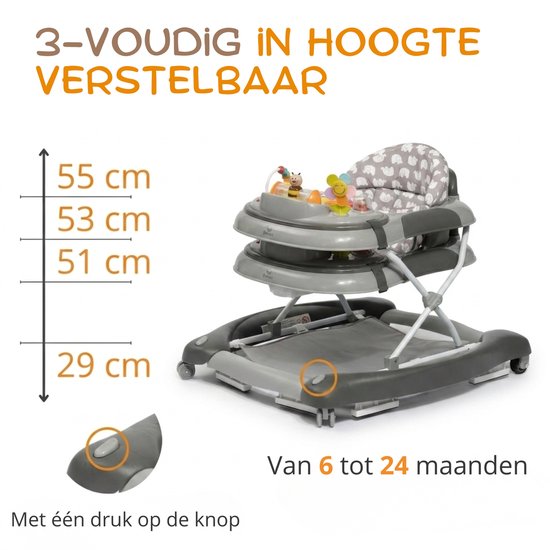 BRONEA Loopstoeltje baby 4-in-1 - Babywalker met schommelfunctie en speelpaneel met muziek - In hoogte verstelbaar en klapbaar| Loopstoel met geruisloze wielen en remmen van Merkloos — afbeelding 3