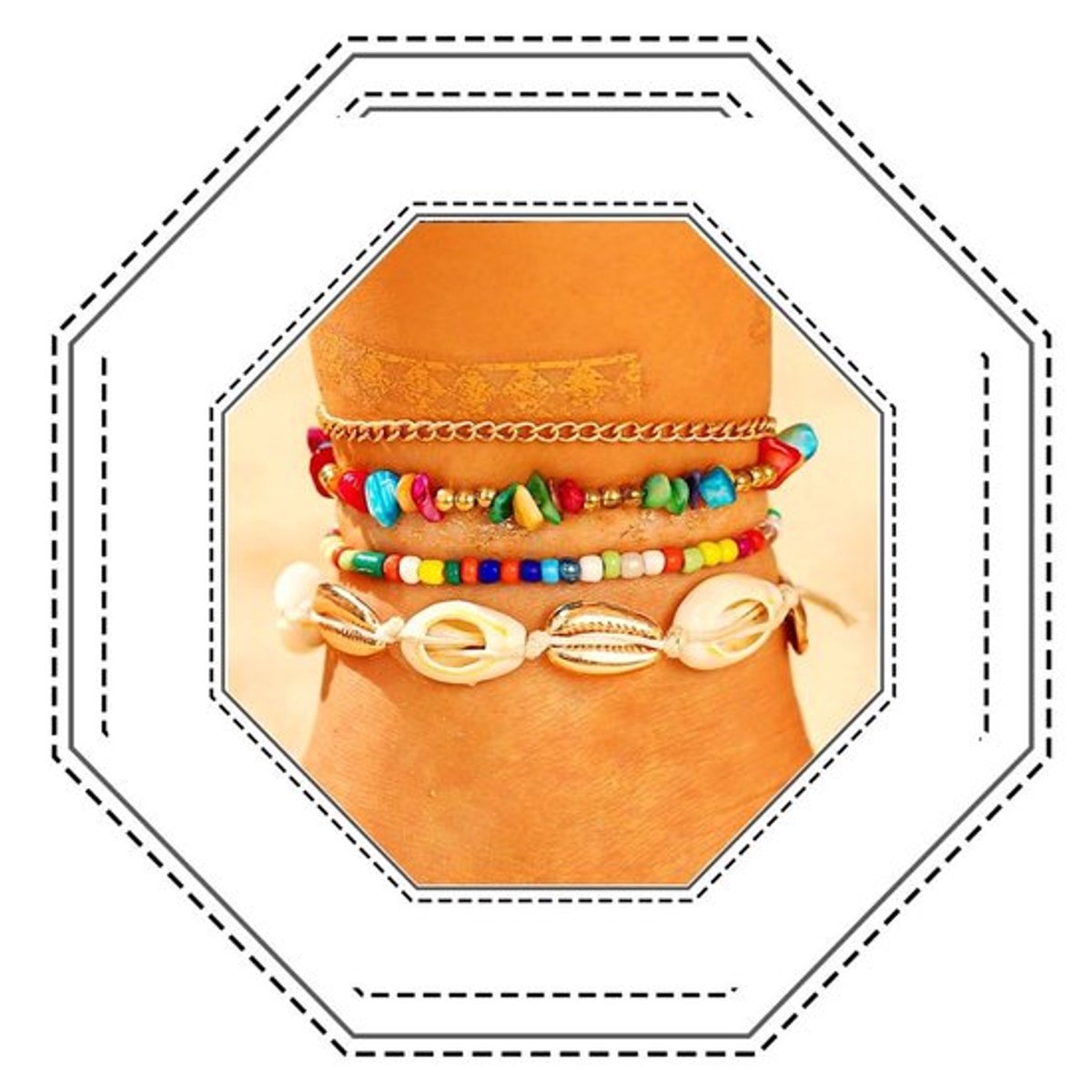 - Boho Enkelbandjes - Schelpen-voetsieraden - 4 Stuks - Goudkleurig - Strandaccessoires - Perfect voor Feestjes en Cosplay - Één Maat