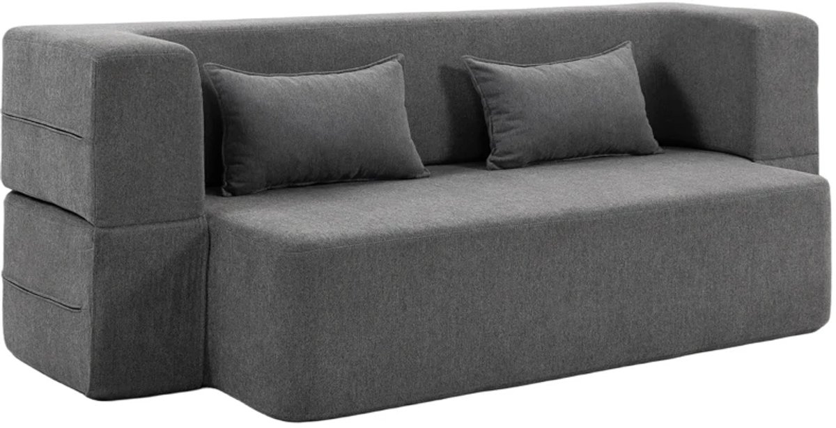 ZYLARO Slaapbank 2-zits - Van schuimrubber - Brede armleuningen - Inclusief 2 kussens - Laadvermogen 360 kg - Grijs