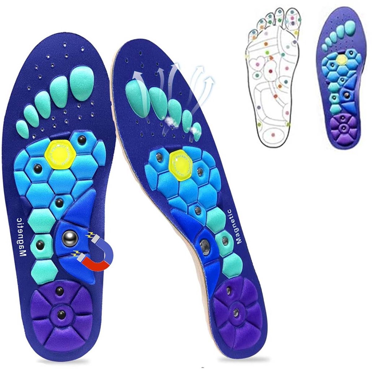 Magnetische inlegzolen M – 27,5 cm（EU40-EU44) – acupressuur-inlegzolen met magneten – met voetboogsteun, op maat te knippen, geschikt voor zowel mannen als vrouwen