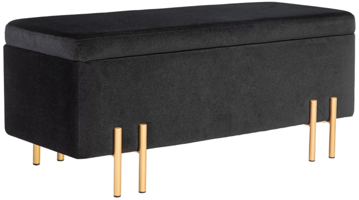 100 x 40 x 42 cm Zwarte Zitbank met Opbergruimte, Gestoffeerde Opbergbank, Zitkist met Opklapbare Zitting, Fluwelen Bank, Bedbank, Halbank, Voetenbank, Bank met Metalen Poten voor Slaapkamer, Woonkamer en Hal, 70 L
