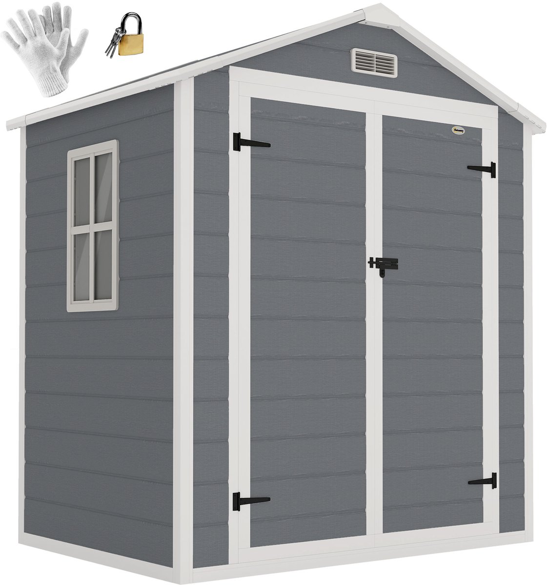 Metalen tuinschuur - afsluitbaar - dubbele deur - raam - aluminium frame - 1 - 80 x 1 - 30 x 2 - 10 m - grijs