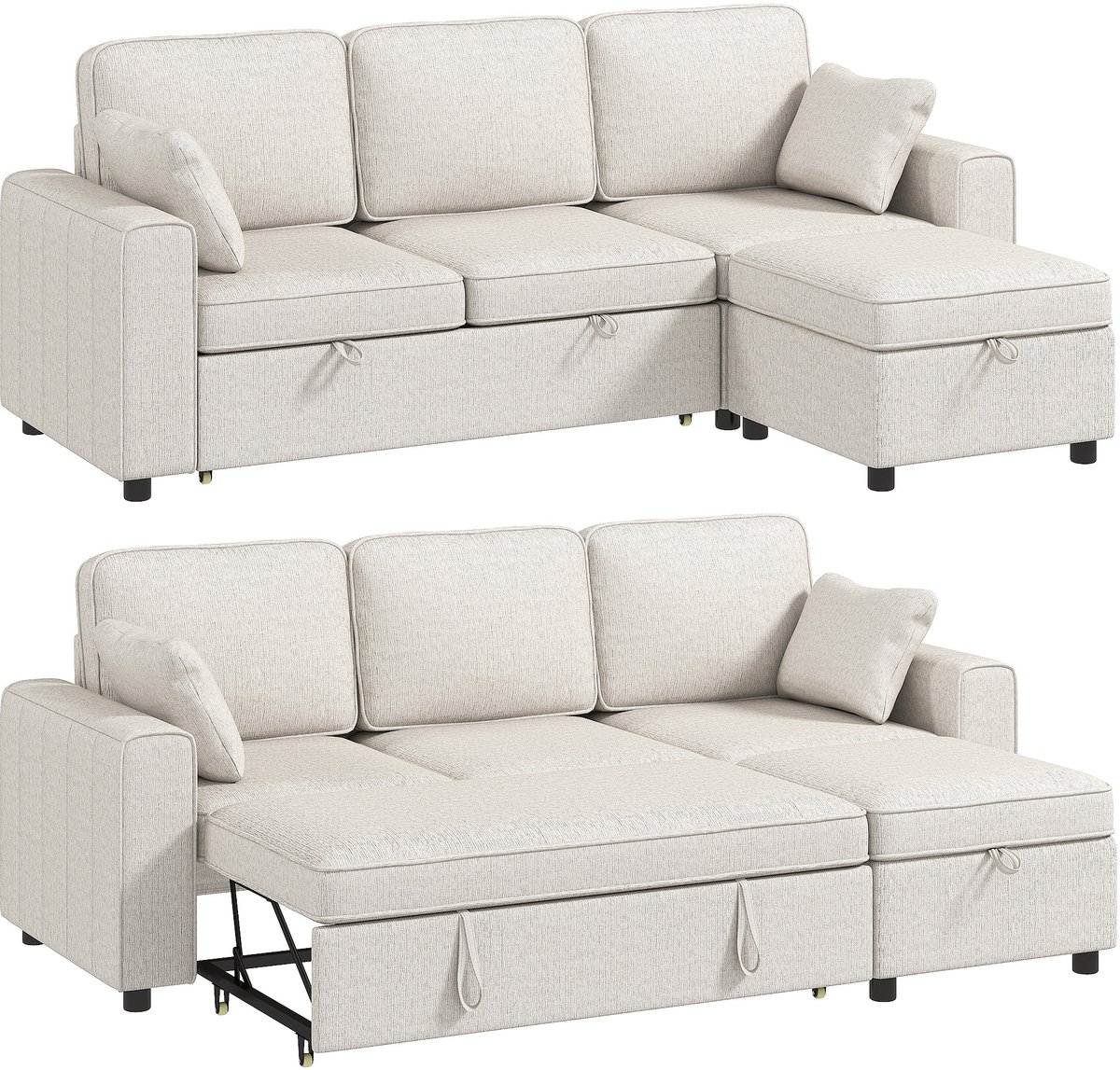 HOMCOM-slaapbankset-Chenille (100% polyester)-225 x 147 x 90 cm-Beige