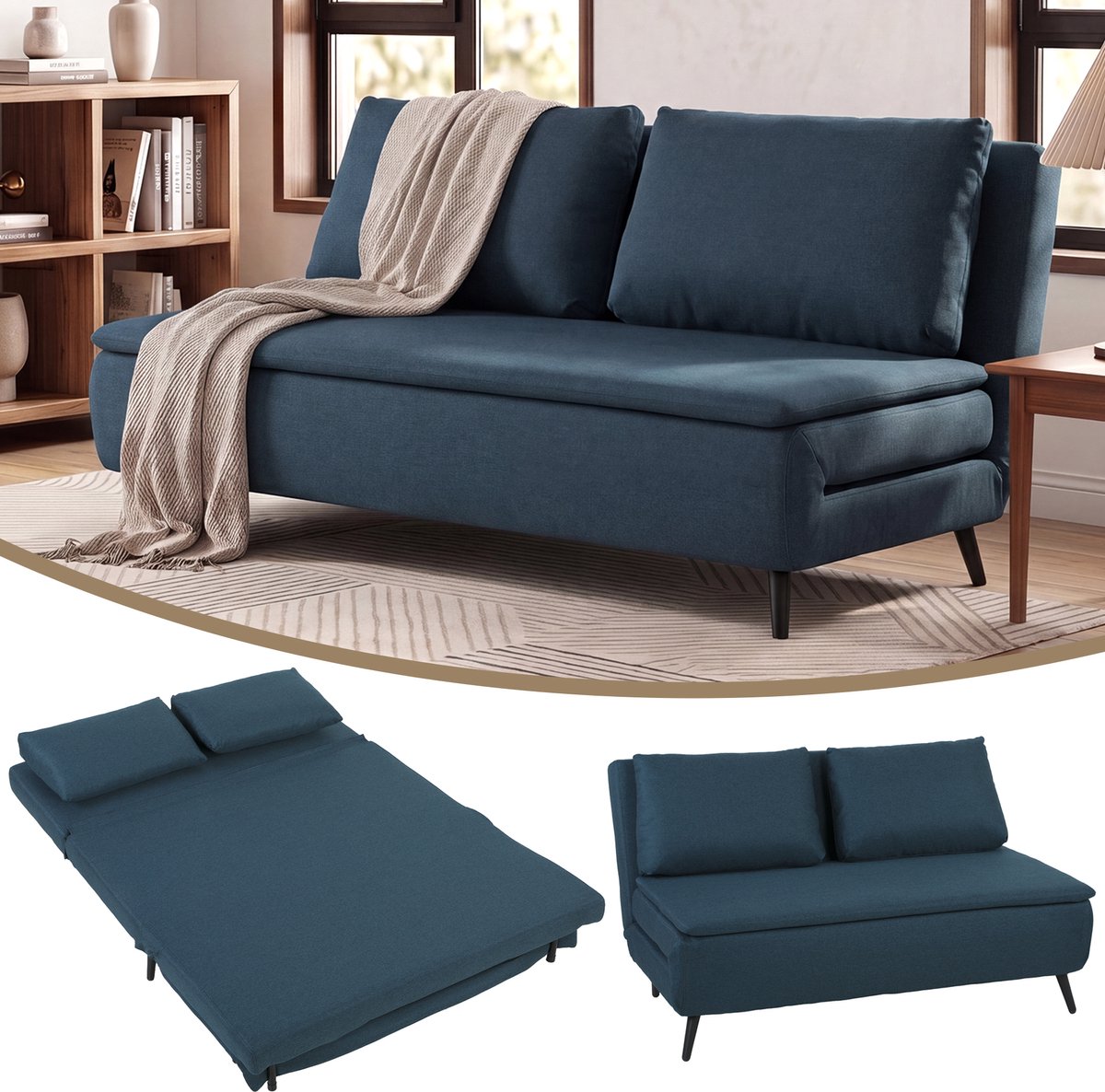 HOMCOM-bankbeddengoed (100% polyester) - 135 x 90 x 78 cm - Blauw