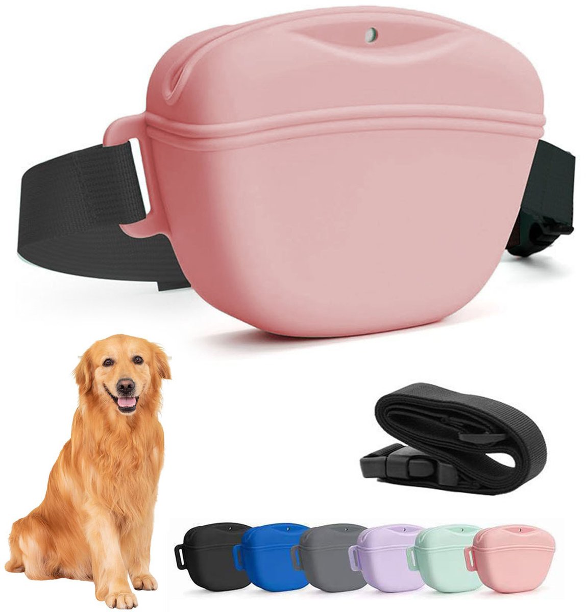 Hondensnacktas - Trainingssnacktas voor Huisdieren - Snackzakje voor Honden - Magnetische Sluiting - Beloningszakje - Met Verstelbare Heupriem -waterdicht - Ideaal voor Wandelen, Training en Uitjes met Huisdieren - Roze
