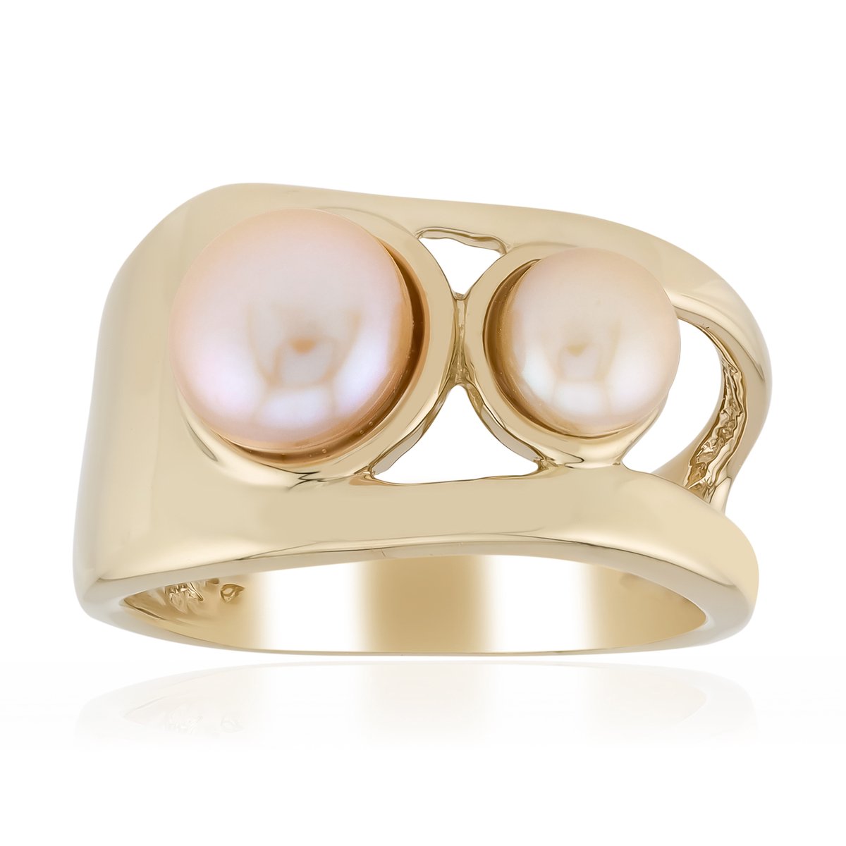 Cavill - Moderne zilveren ring - 925 sterlingzilver met vergulde afwerking - Perzikkleurige zoetwater parel 7+5 mm - Elegante asymmetrische ring