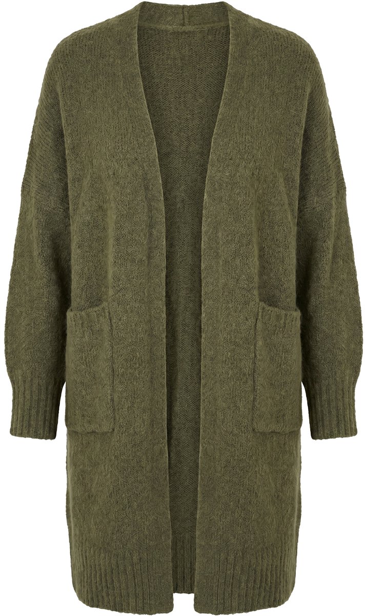 Ulla Popken - Dames - Lang vest extra zacht open model lange mouw - Donkerkaki - Maat 42+