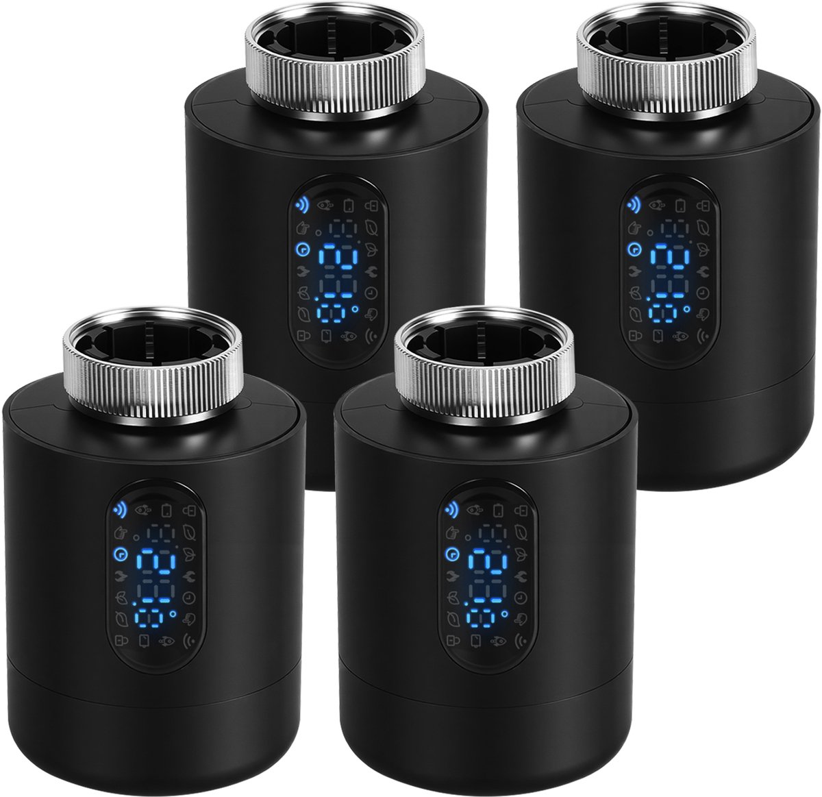 Slimme Radiatorthermostaat WiFi met App – Smart Life/Tuya Smart – Zwart – 4-pack