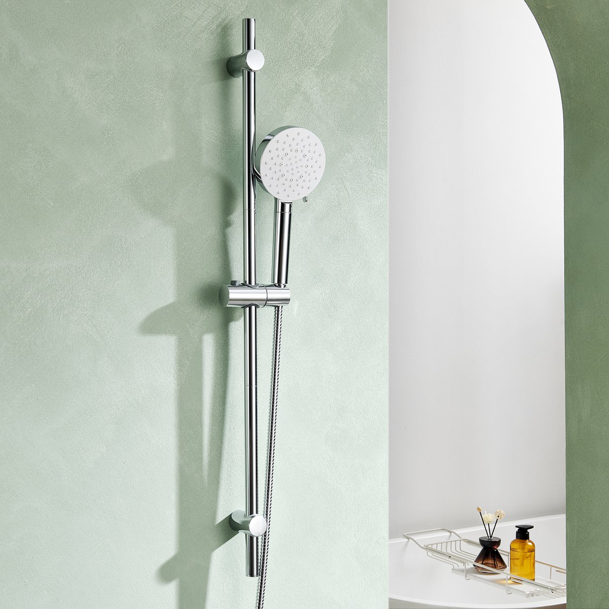 Auralum Max Doucheset met Handdouche - 90 cm Glijstang met Filter - Douchekop Ø 12 cm - 6 Standen - RVS - Doucheslang 150 cm - Complete Glijstangset - Waterbesparend - Chroom&Wit