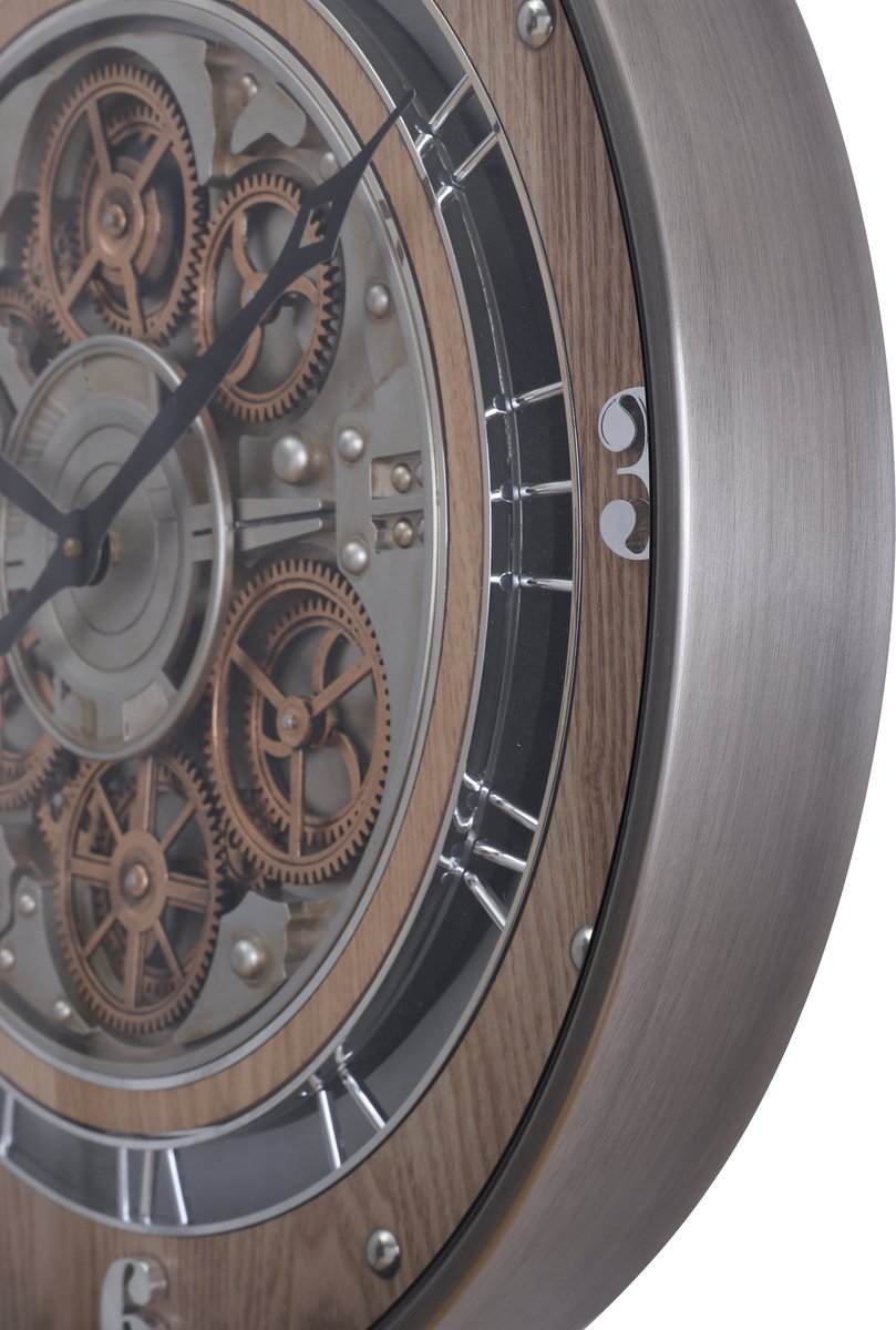 Fresco Wandklok Ø 60 cm – Vintage Wood – Bewegende Tandwielen – Houtlook – Industrieel – Stil Uurwerk — cadeau in Wonen & Interieur - foto 4