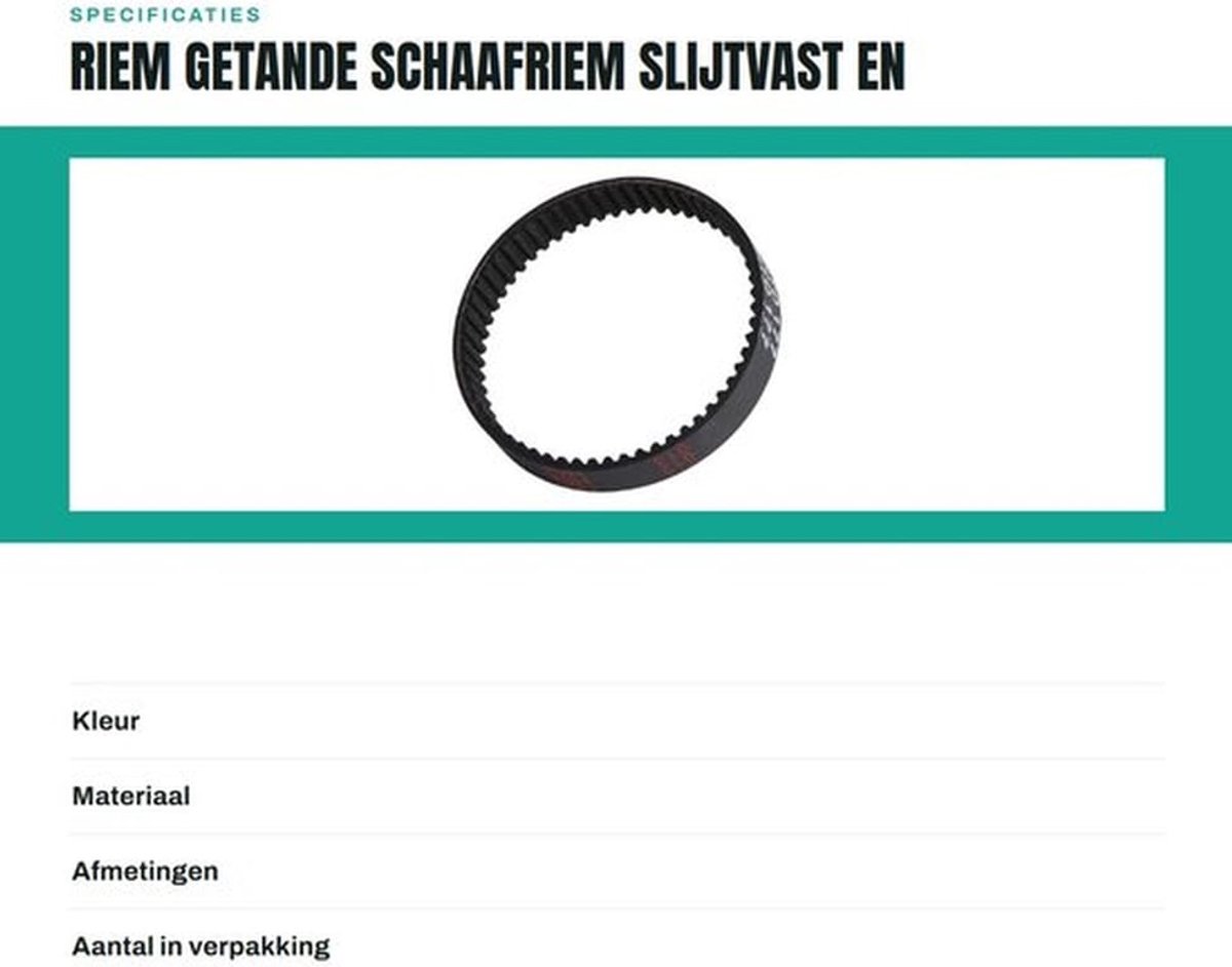 Aandrijfriem Slijtvast - Getande Riem - Rubber - Voor KW715/KW713/BD713 - Breedte 9 mm - Omtrek 177 mm - Schaafriem