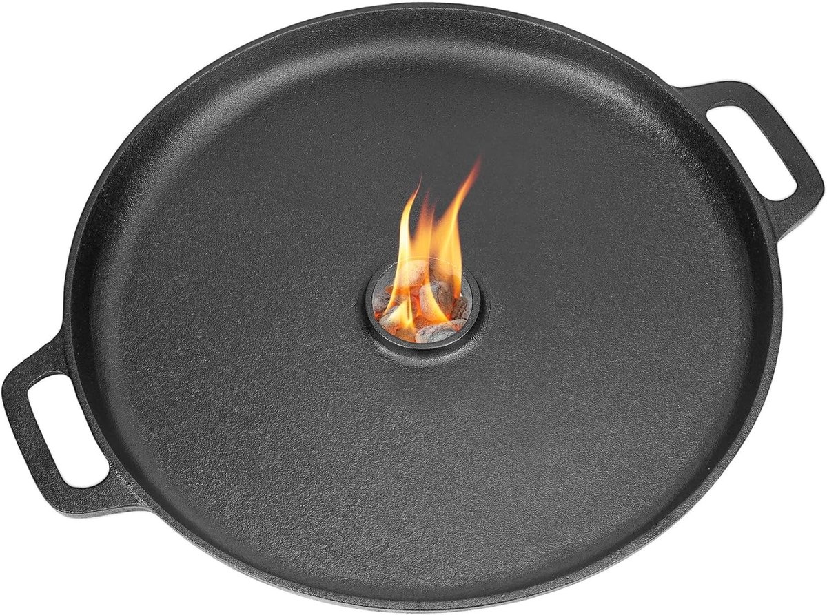 Plancha barbecue - Gietijzer - Ø 35 cm - Grillplaat met Handvat en Druppelbescherming - Voor Outdoor Gebruik