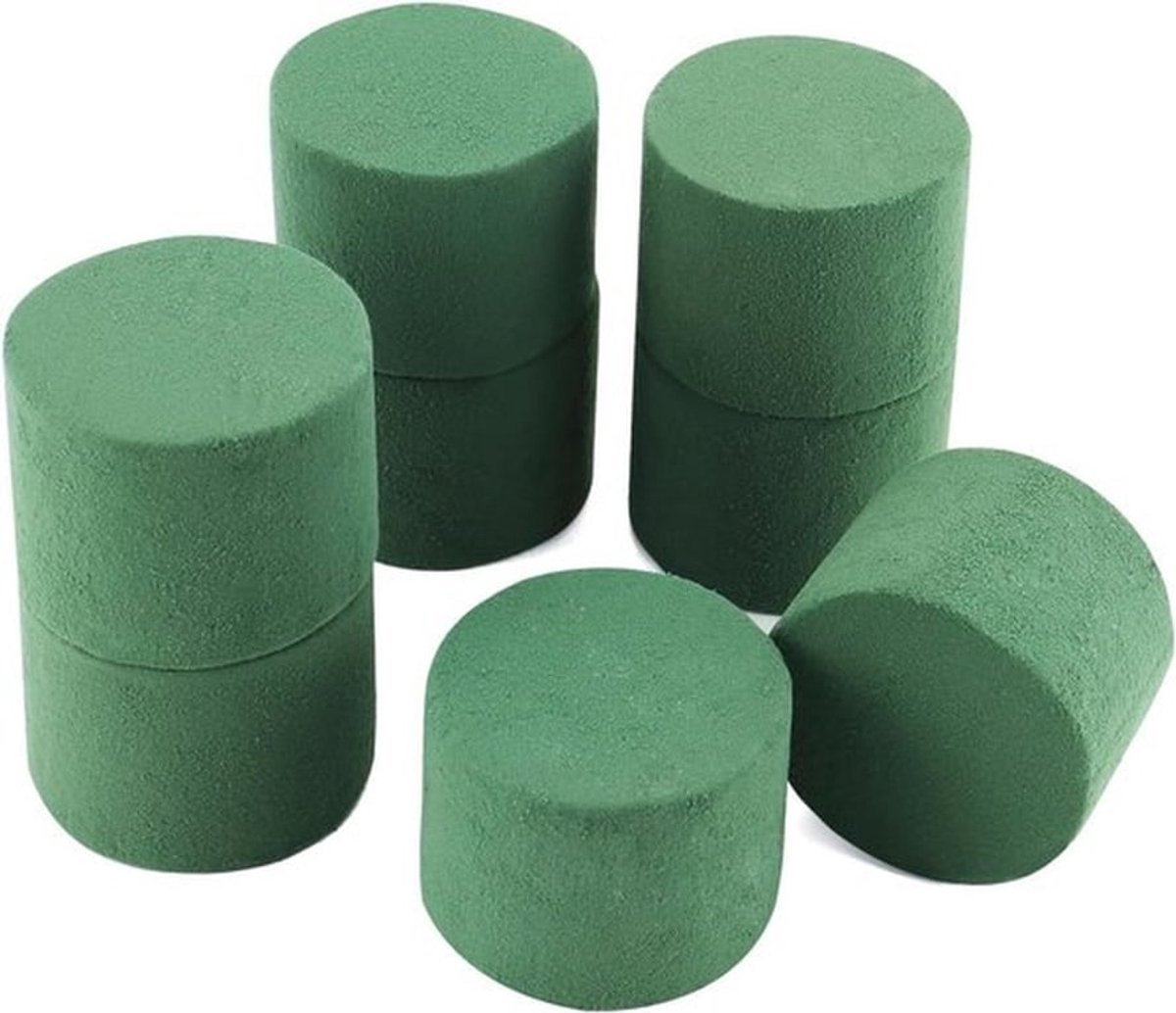 8 stuks steekschuimcilinders voor arrangementen - 8 x 6 cm - nat steekschuim - groen - bruiloft decoratie - feest benodigdheden