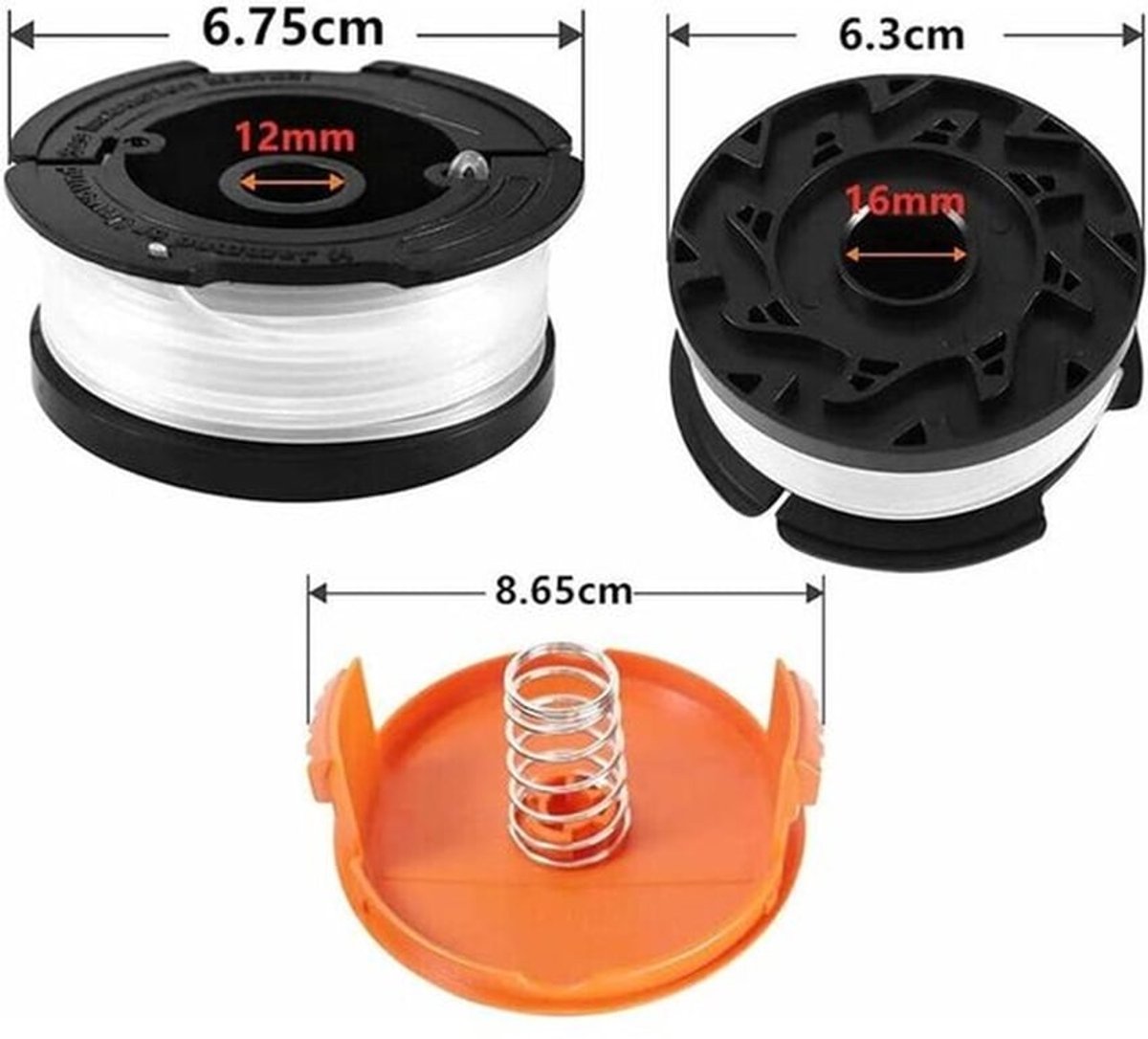 Trimmer-accessoire - SR-trimmerdraadspoel geschikt voor Black & Decker-trimmers - 8-pack trimmerdraadspoel met 2 spoeldeksels en 2 veren - geschikt voorA6481 A6485
