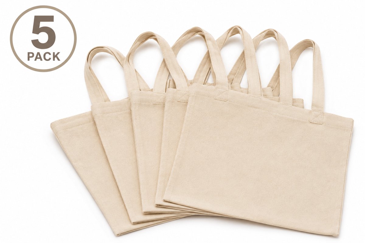 Katoenen Tote Bag - Naturel - 37x41cm - 5 Stuks - Tote Bag - Canvas Tas - Shopper - Boodschappentas - Draagtas - Schoudertas - Zelf Bedrukken
