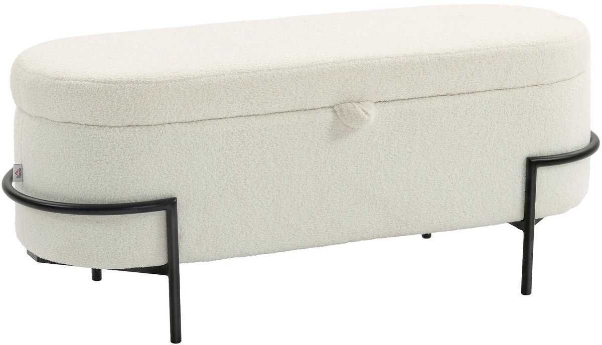 Nutrella Opbergbank - Opbergkist - Opklapbaar deksel - Stalen poten - tot 220 kg - 69 L- 114,5 x 40 x 48 cm - Crème