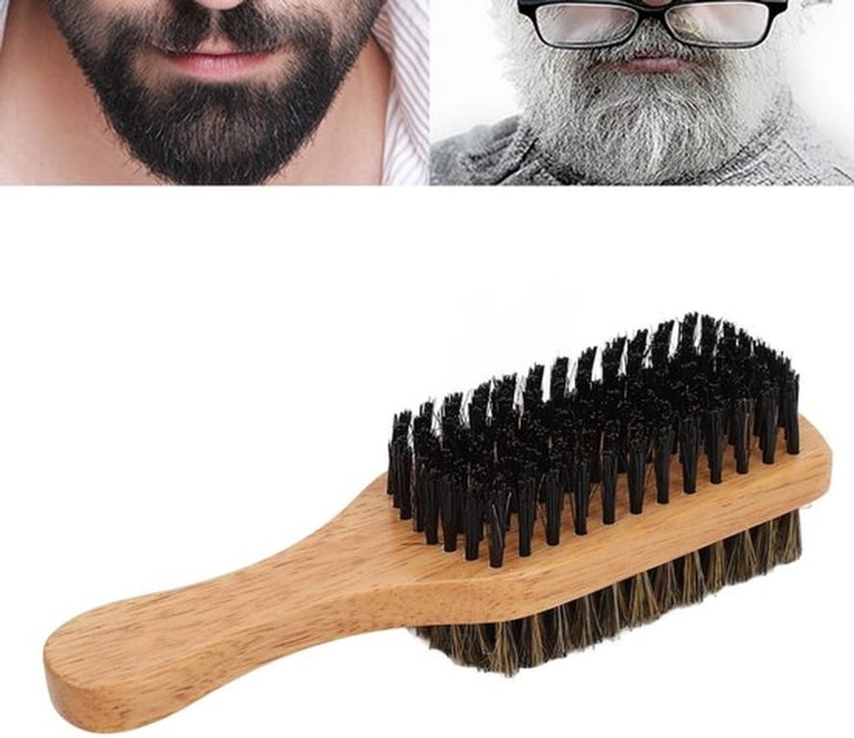 Baardborstel Dubbelzijdig - Rubberen Houten Handvat - Medium/Grof Haar - Ontwarren/Stijlen - Baardschaafsel Verwijdering - Eenvoudige Bediening - Baardkam
