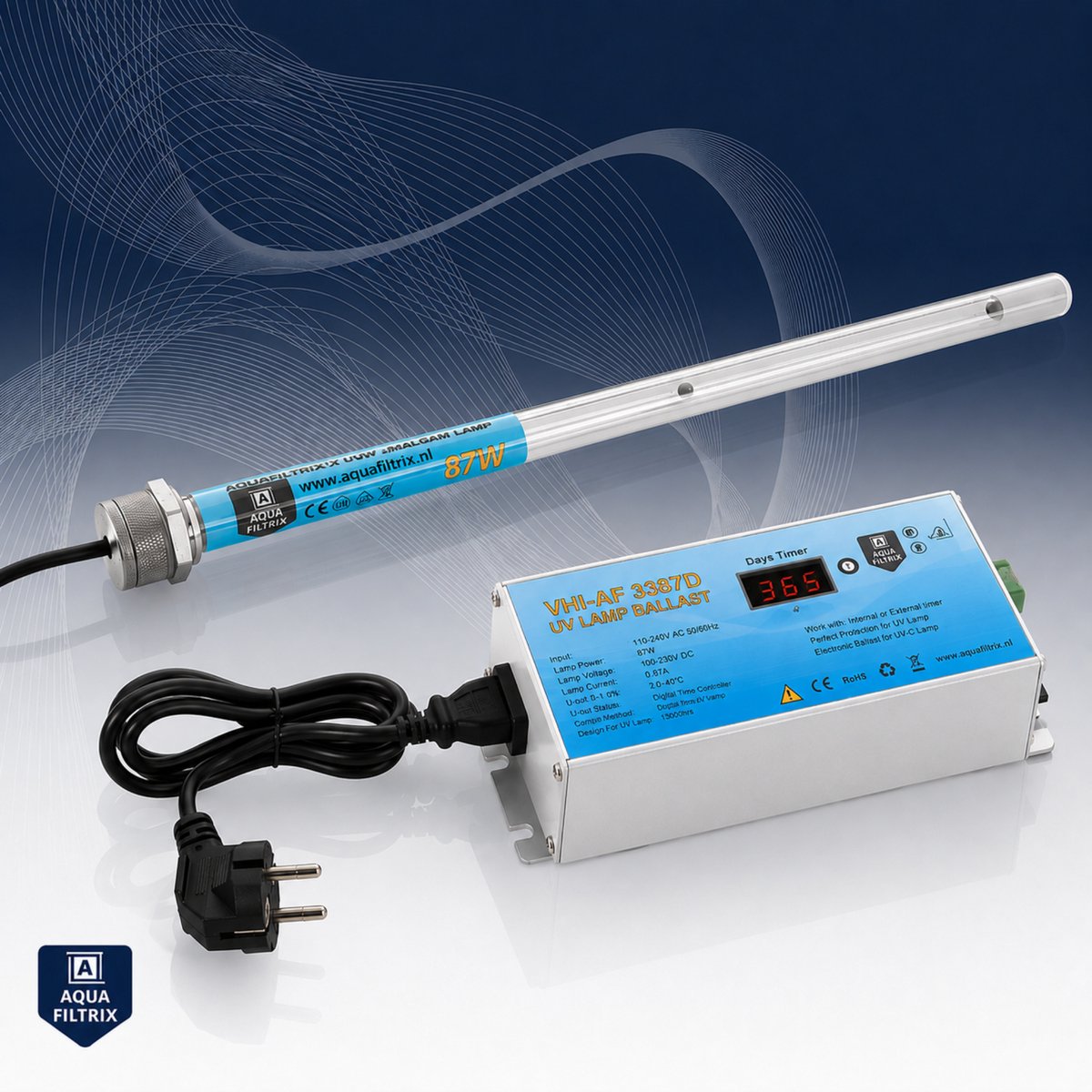 Aquafiltrix Dompel UV 87W Amalgaam met Ballast dagenteller - Aquafiltrix