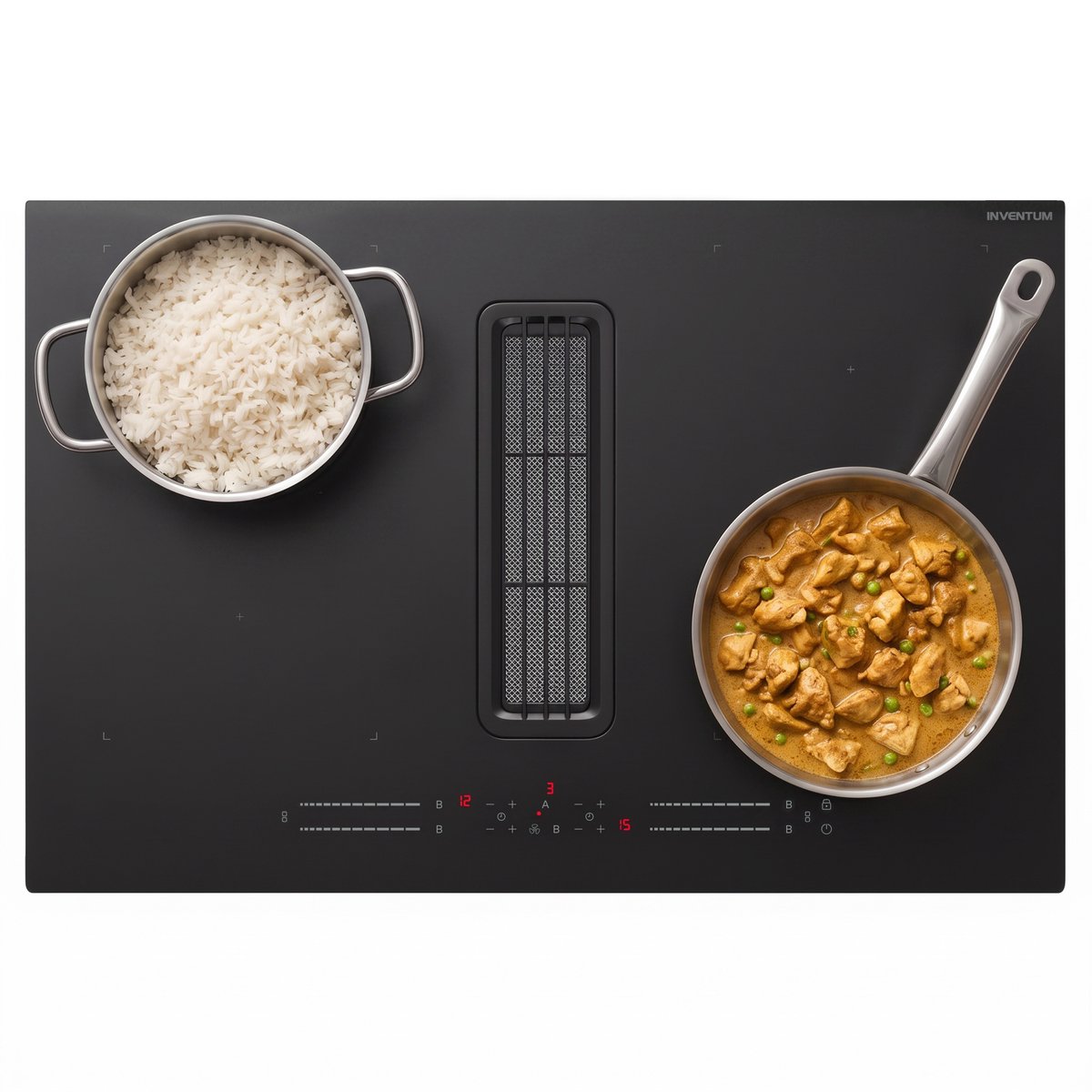 Inventum IKA8035MAT Inductiekookplaat met Geïntegreerde Afzuiging - 80 cm Inbouw - 1 of 2 fase - 4 kookzones - Boostfunctie - 2 bridgezones - Matzwart
