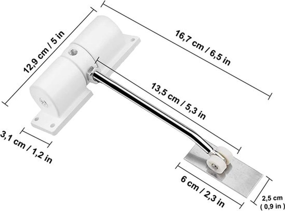 Deursluiter Instelbaar - Automatische Deursluiter - Aluminiumlegering - Voor Binnen - Vermindert Lawaai - 16,7 x 12,9 x 3,5 cm