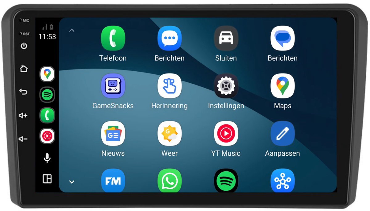 CarPlay autoradio geschikt voor Audi A3 | 2004 t/m 2013 | Cartronix CTX-7025 | 2004 2005 2006 2007 2008 2009 2010 2011 2012 2013 | 9 inch | Android 15 | Draadloos Apple CarPlay & Android Auto | 2GB + 32GB | Bluetooth & Wifi