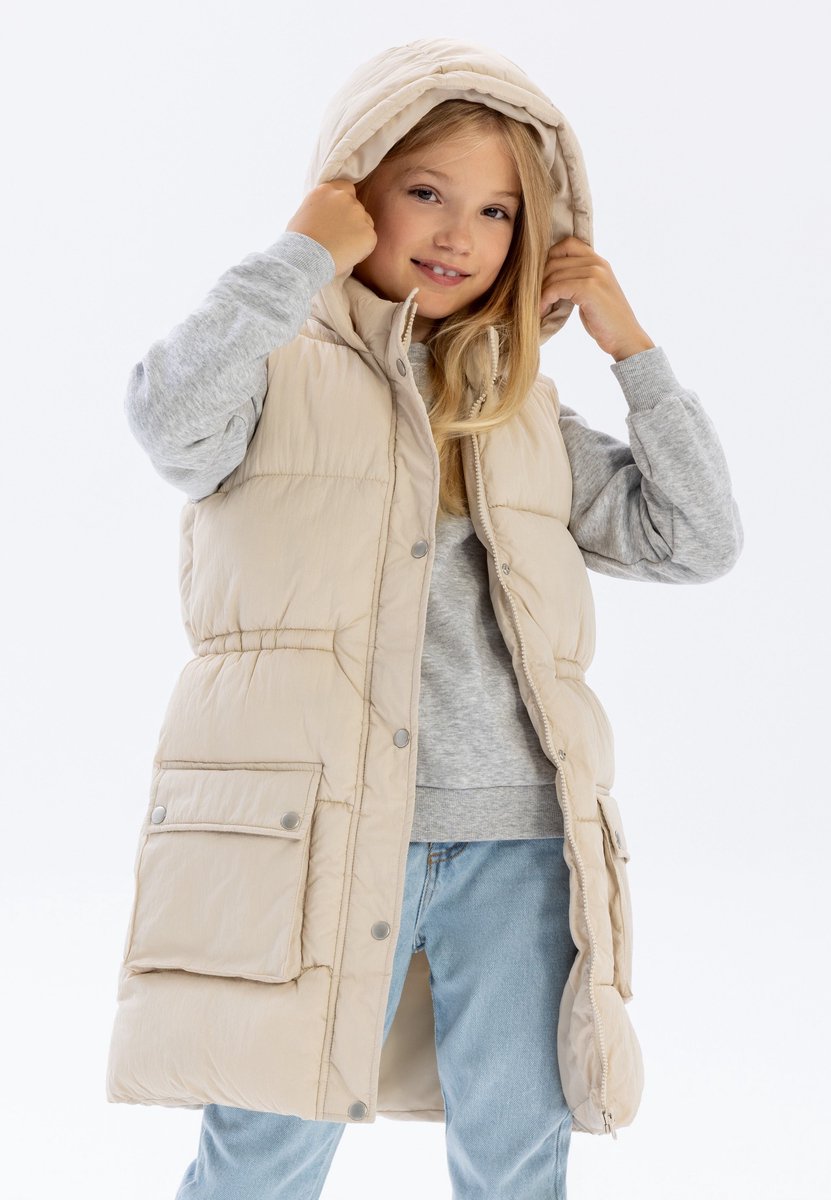 Minoti gewatteerde bodywarmer meisjes met capuchon crème Creme