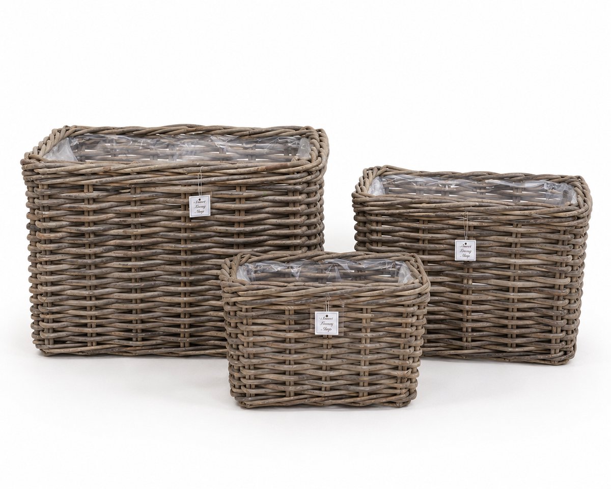 Rotan Plantenmand Rechthoek - 78x53xH50 cm - Rotan Plantenbak - met plastic