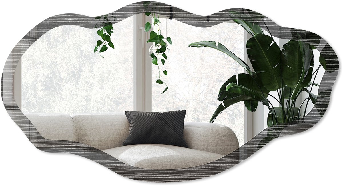 Wallfluent Donkere Strepen Spiegel - Zwart Moderne Rechthoekige Wandspiegel - Organische Spiegel - Slaapkamer, Woonkamer, Kantoor - Minimalistisch - 45x90 cm - Totale afmeting 52x97 cm