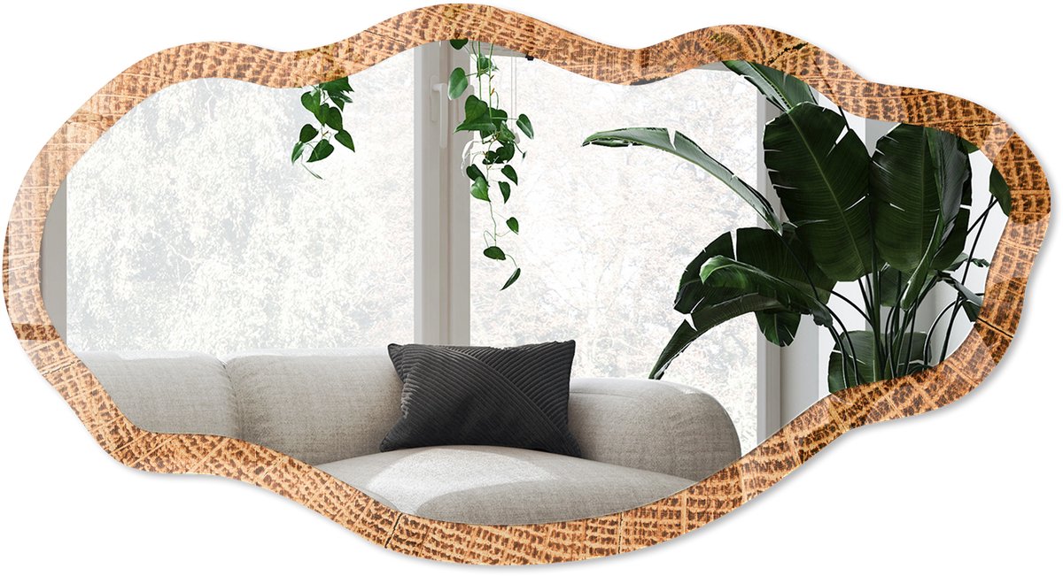 Wallfluent Houten Constructie Spiegel - Bruin Moderne Rechthoekige Wandspiegel - Organische Spiegel - Woonkamer - Rustiek - 45x90 cm - Totale afmeting 52x97 cm