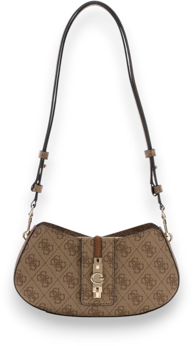 GUESS schoudertas Yvonne Logo Mini Convertible Shoulder Bag Latte Logo beige