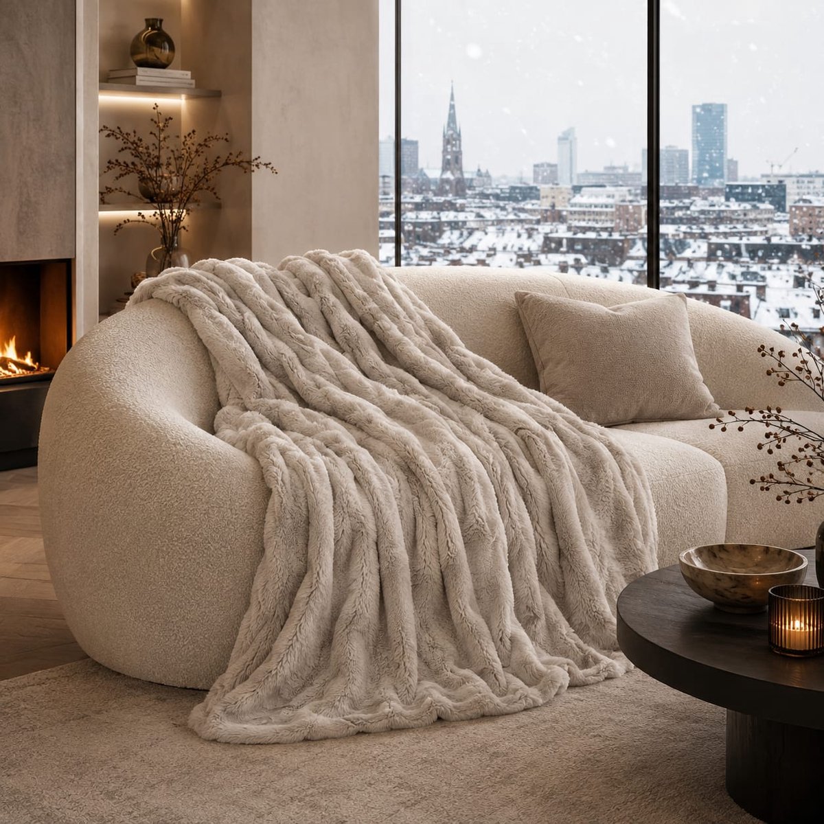 Lano&Go Bubble Deken – Knuffeldeken van Fleece, Warme en Zachte Woondeken voor Bank en Bed, 130 x 150 cm, Beige