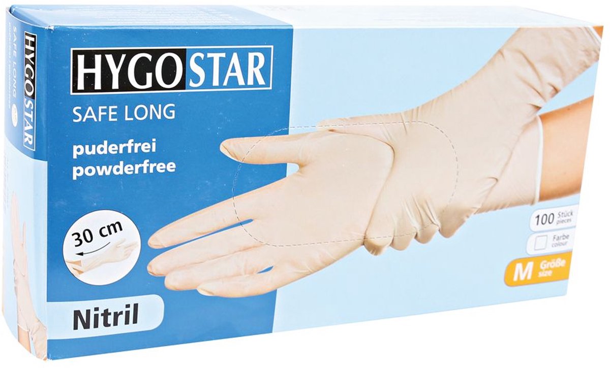 Nitril handschoenen Safe Long - Poedervrij - Wit - 30 cm - Maat L - 100 stuks