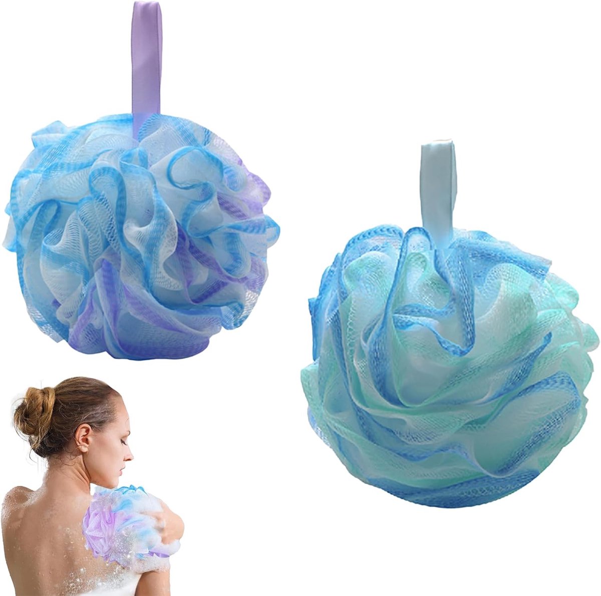 2 Zachte Douchesponzen met Peeling - Lichaamsreinigers in 2 Kleuren - Ideaal voor Lichaamsverzorging en Scrubben - Badaccessoires Set van 2