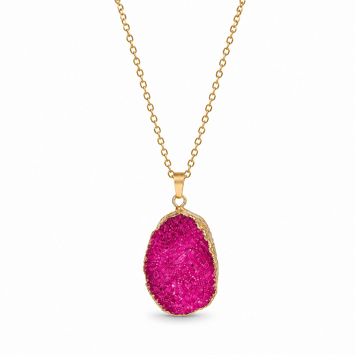Marama Druzé Roze – Gouden Damesketting met Druzy Crystal – Stainless Steel – Nikkelvrij – 45 + 5 cm