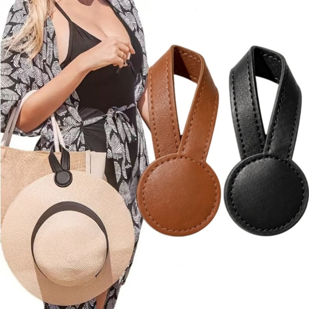 2er Set Magnetischer Hutclip – Reise Hutbefestigung für Tasche und Rucksack – Für Sonnenhüte, Schals und Handschuhe – Braun+Schwarz