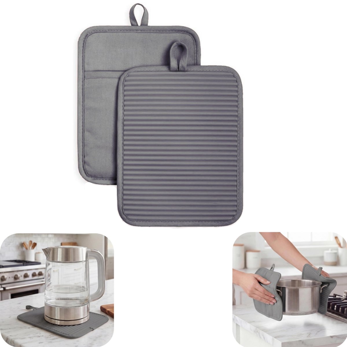 2 stuks hittebestendige mat - antislipmat - magnetron hittebeschermende mat - siliconen mat - antislip - op te hangen - hittebestendig - keukenaccessoires - geschikt voor oven, magnetron, stoompan (grijs, 18*23cm)