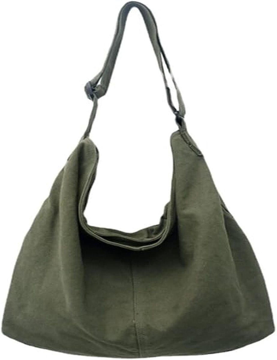 QTTVBTNA – Vintage Schoudertas voor Dames – Canvas Messenger Bag met Verstelbare Schouderband – Laptoptas en Schooltas voor Werk, School en Reizen – Groen