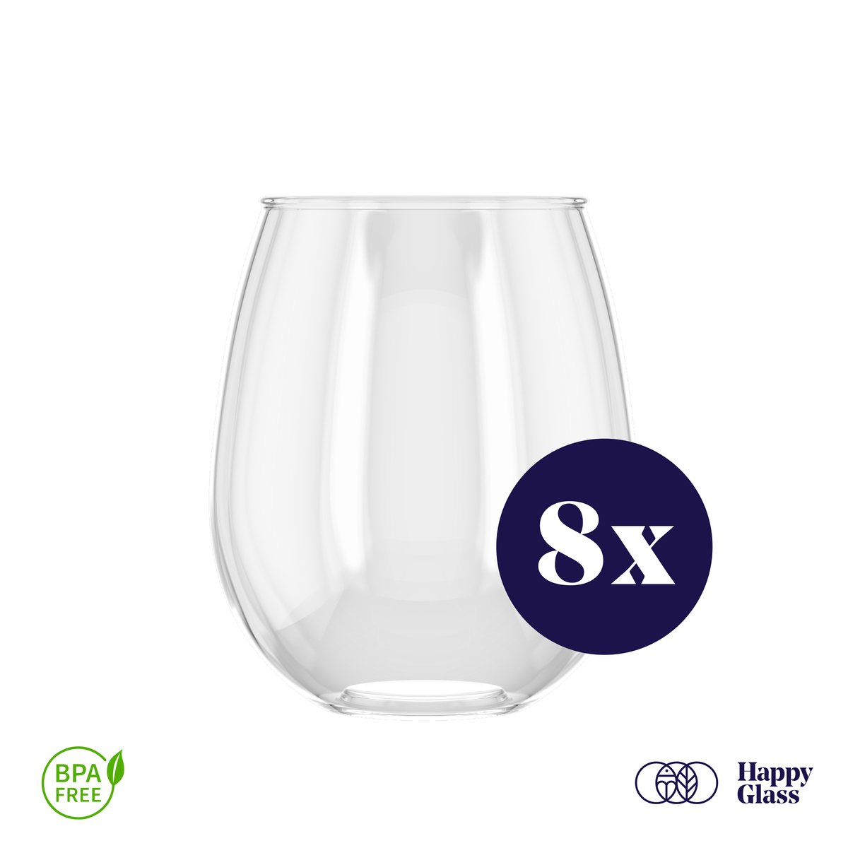 HappyGlass Tik Tucker - Set van 8 kunststof drinkglazen - 40cl - Transparant - BPA-vrij Tritan