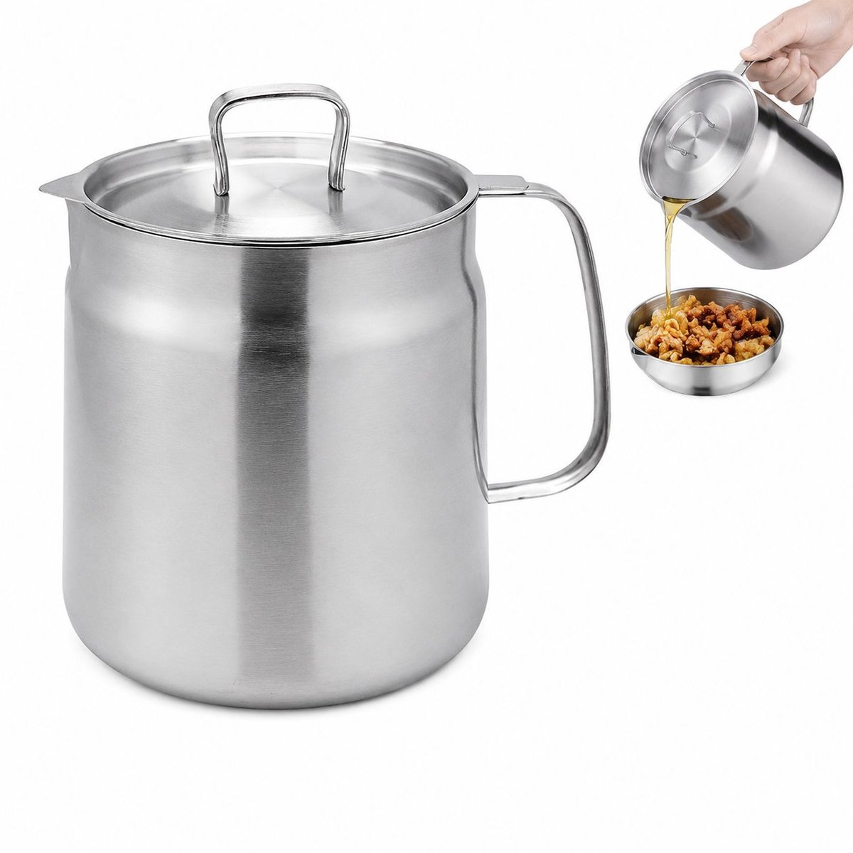 Bobypet - Oliefilterkan - 2 L RVS 304 vetfilterpot met fijnmazig filter - voor frituurolie en keuken