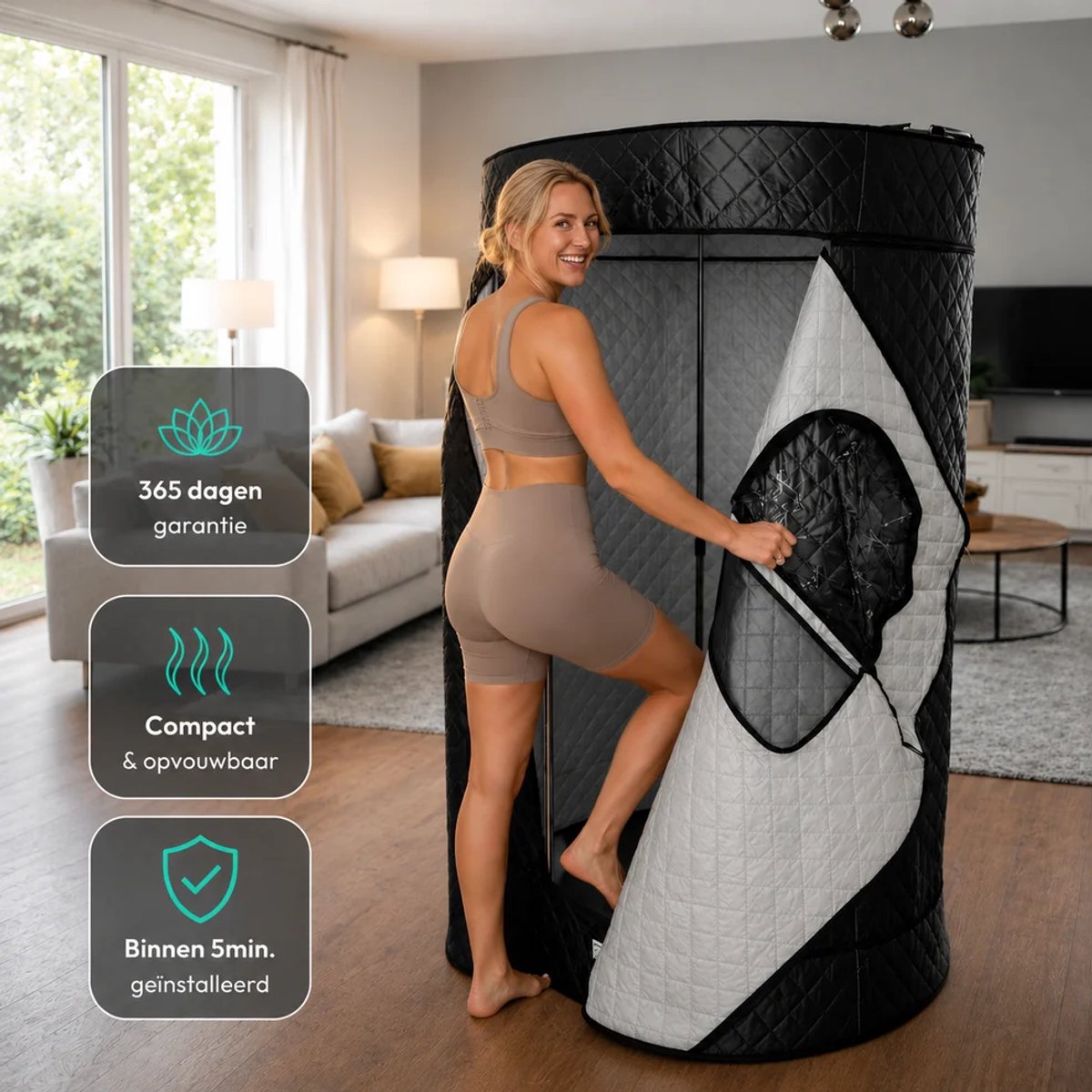 Draagbare Sauna voor Thuis - Ronde Mobiele Sauna - RVS Skelet - Heater - 85 Graden - Compact - Detox & Ontspanning thumbnail 5