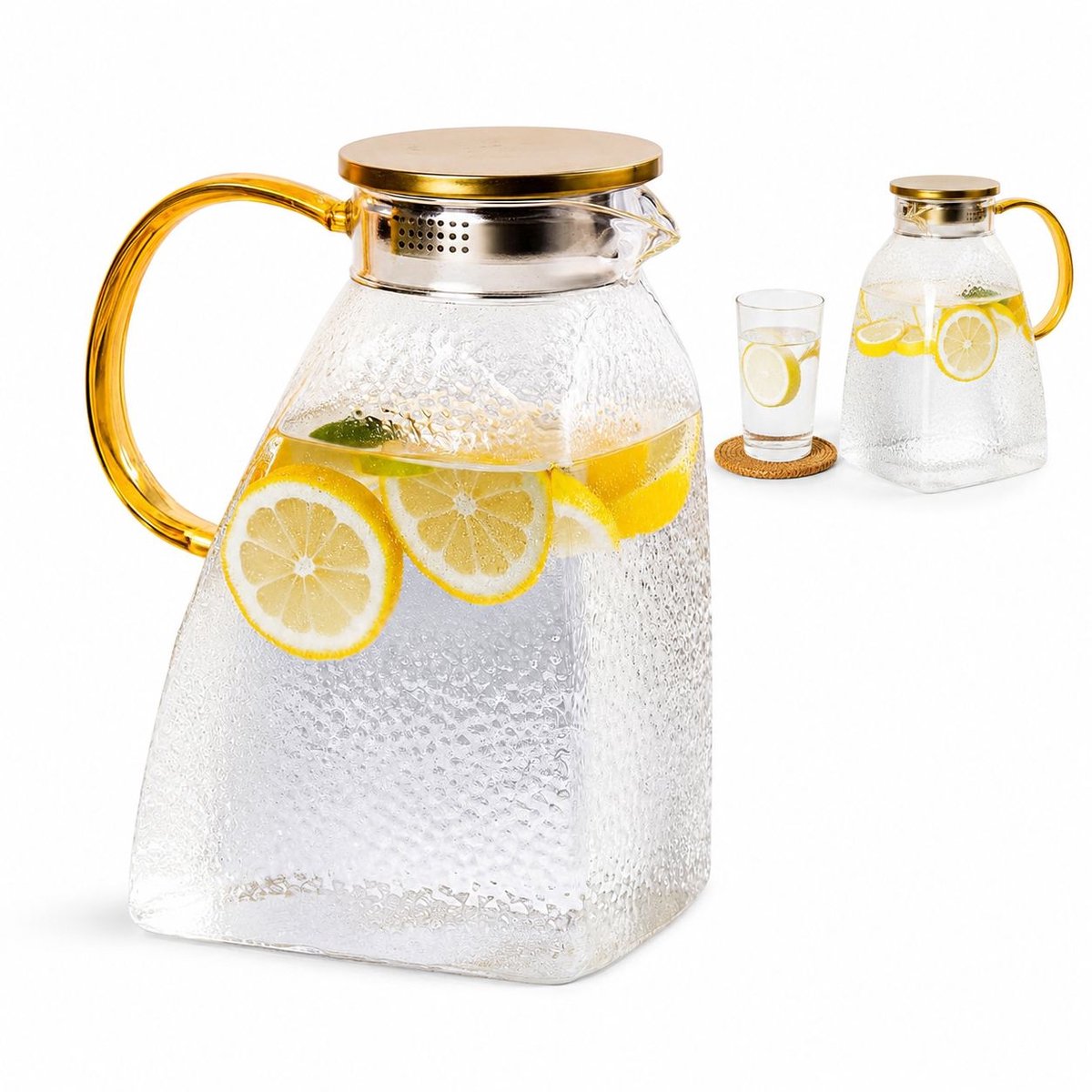 Bobypet - Glazen karaf - 1,8 L koelkastkan van borosilicaatglas met RVS deksel - voor warme en koude dranken