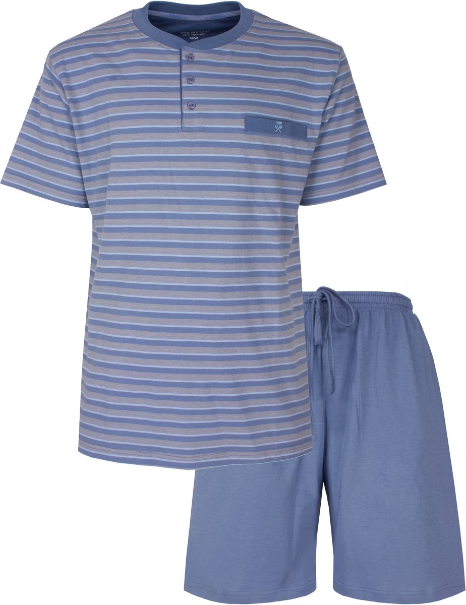 Paul Hopkins Heren Shortama - Gestreept - Polosluiting - Licht Blauw - Maat XXL