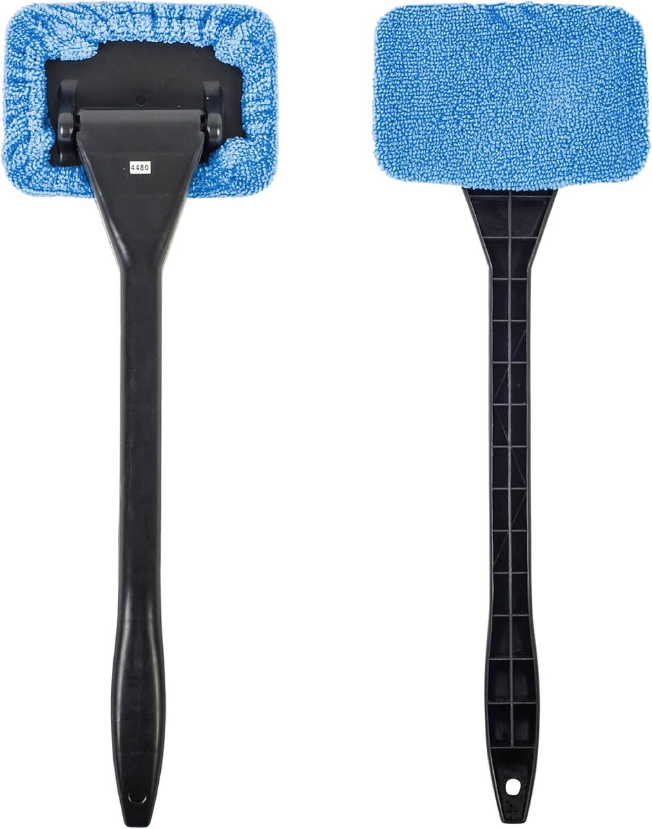 2‑stuks Auto glas reinigingsborstel, lange handgreep raamreiniger, microvezel schoonmaaktool voor binnenkant autoruit, anti‑stof en ontwasem borstel