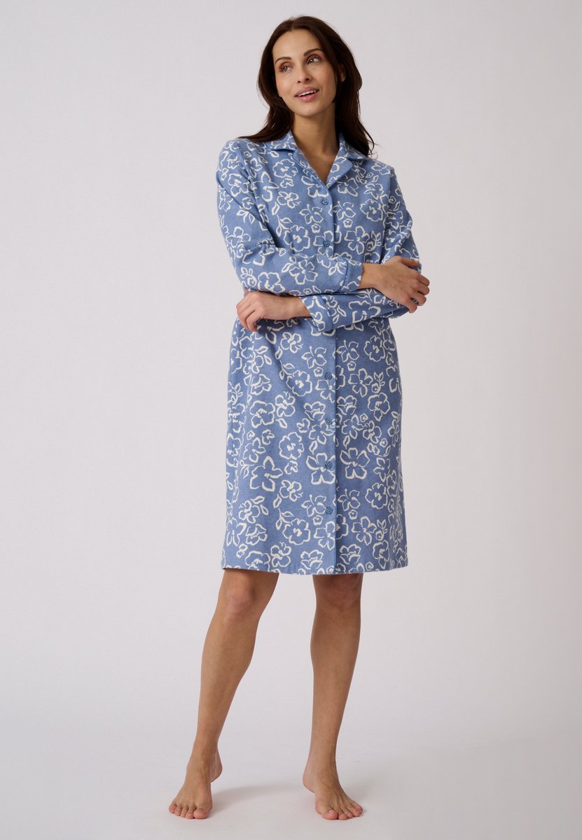 Damart Slipdress van puur katoen flanel - Dames - Blauw - 54-56 (XXL)