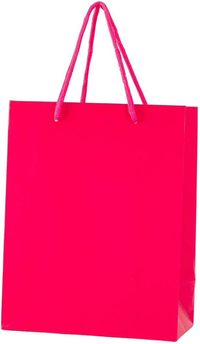 24x Luxe Papieren Koordtassen Hot Pink – 18x23x10cm – Stevige Cadeautassen & Verpakkingstassen